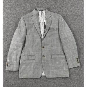 Ralph Lauren Blazer Sport Coat Mens 41L Gray Glen Plaid Wool Silk Linen‎